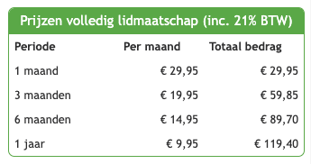 Prijzen abonnement Match4me